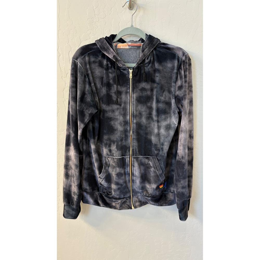Aviator Nation Velvet Grey Black Tie Dye Full Zip‎ Hoodie Size M